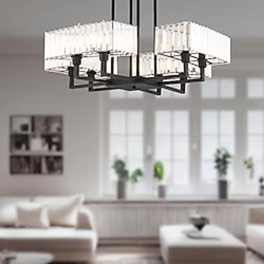 Apliqa Brambles 8'li Siyah Kristalli Taşlı Modern Tasarım Kristal Salon Avize