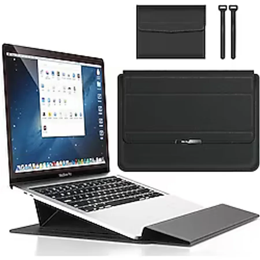 Apple Macbook Air 15 Inç M2-M3 Çip 2023/2024 A2941 A3114 Uyumlu Deri Standlı Mıknatıslı Taşıma Çanta 15 - 15,9 İnç Yeşil