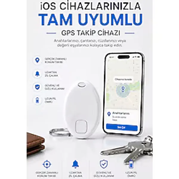 Apple Uyumlu iOS Uyumlu Gps Takip Cihazı Anahtarlık Ve Çanta Takip Aparatı Gerçek Zamanlı Konum Takibi Uzun Pil Ömrü Beyaz beyaz