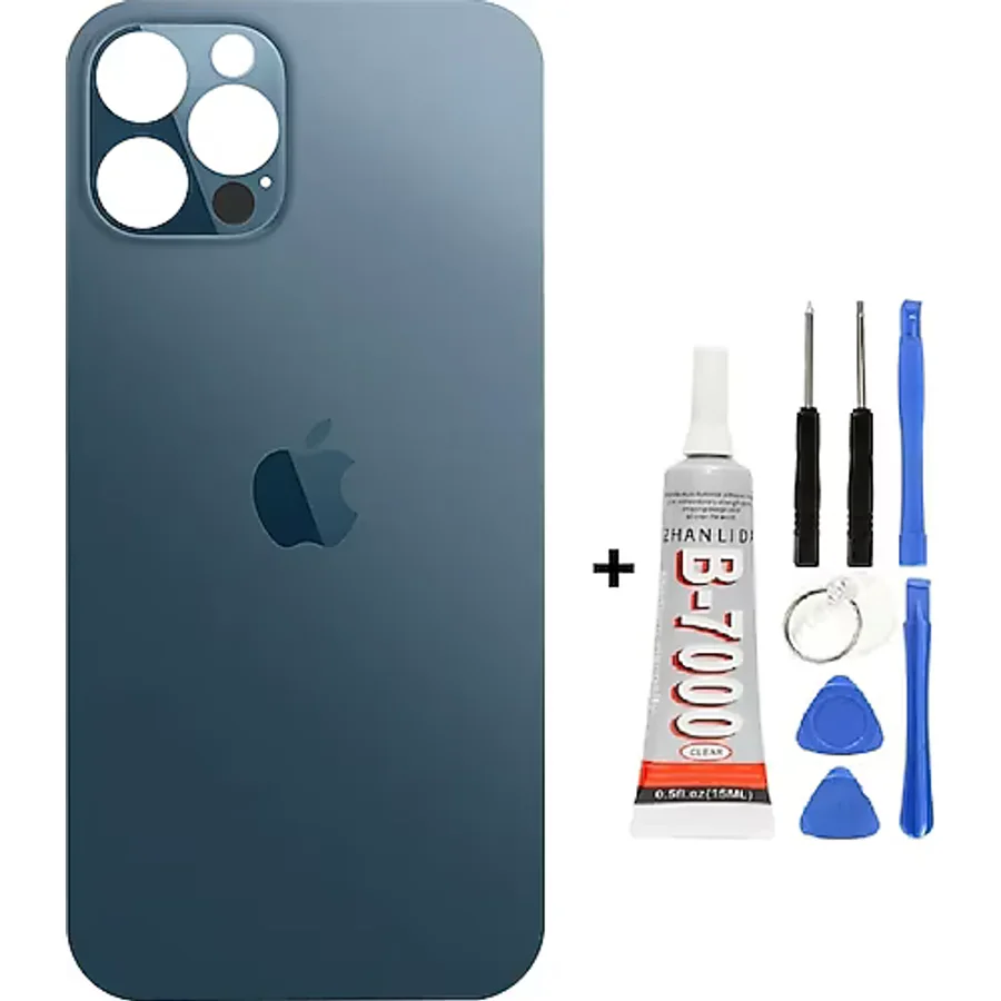 Apple Uyumlu iPhone , , 12 Pro Max Arka Kapak Cam +yapıştırıcı B700 + Tamir Seti - Mavi Mavi