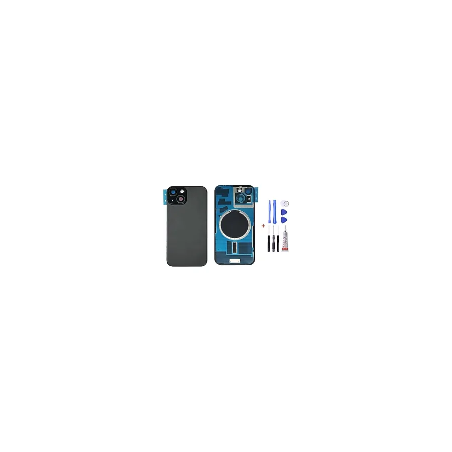 Apple Uyumlu iPhone 15 Siyah Full Nfc Ve Demirli Arka Cam Kapak Pil Kapağı Tamir Set B7000 Set Siyah