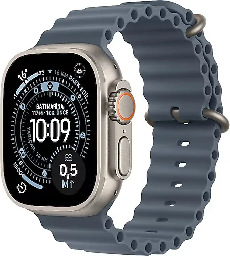 Apple Watch Ultra 3 GPS + Cellular 49mm Natürel Titanyum Kasa ve Demir Mavisi Ocean Kordon Akıllı Saat