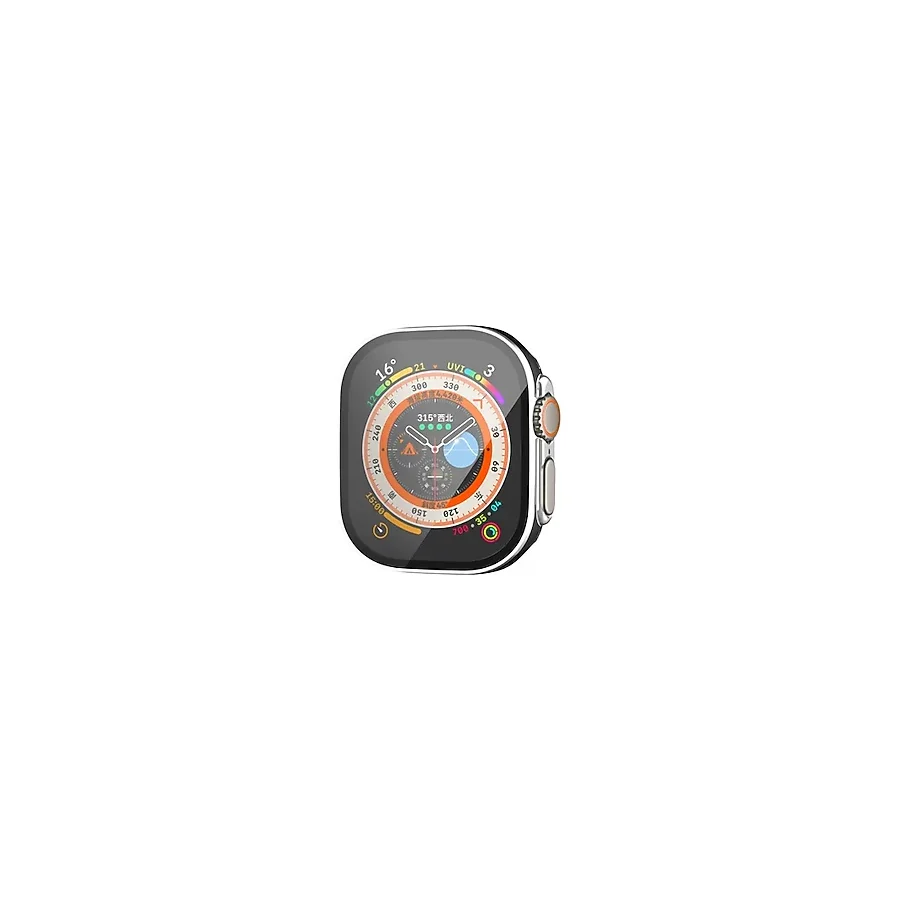 Apple Watch Ultra 49Mm Legend Camlı Kasa Ekran Koruyucu - Siyah-Gümüş-(5796)