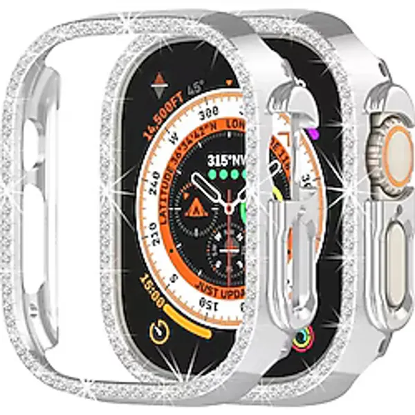 Apple Watch Ultra Ultra 2 49Mm Uyumlu Tek Sıra Parlak Taşlı Rubber Kasa Kapak
