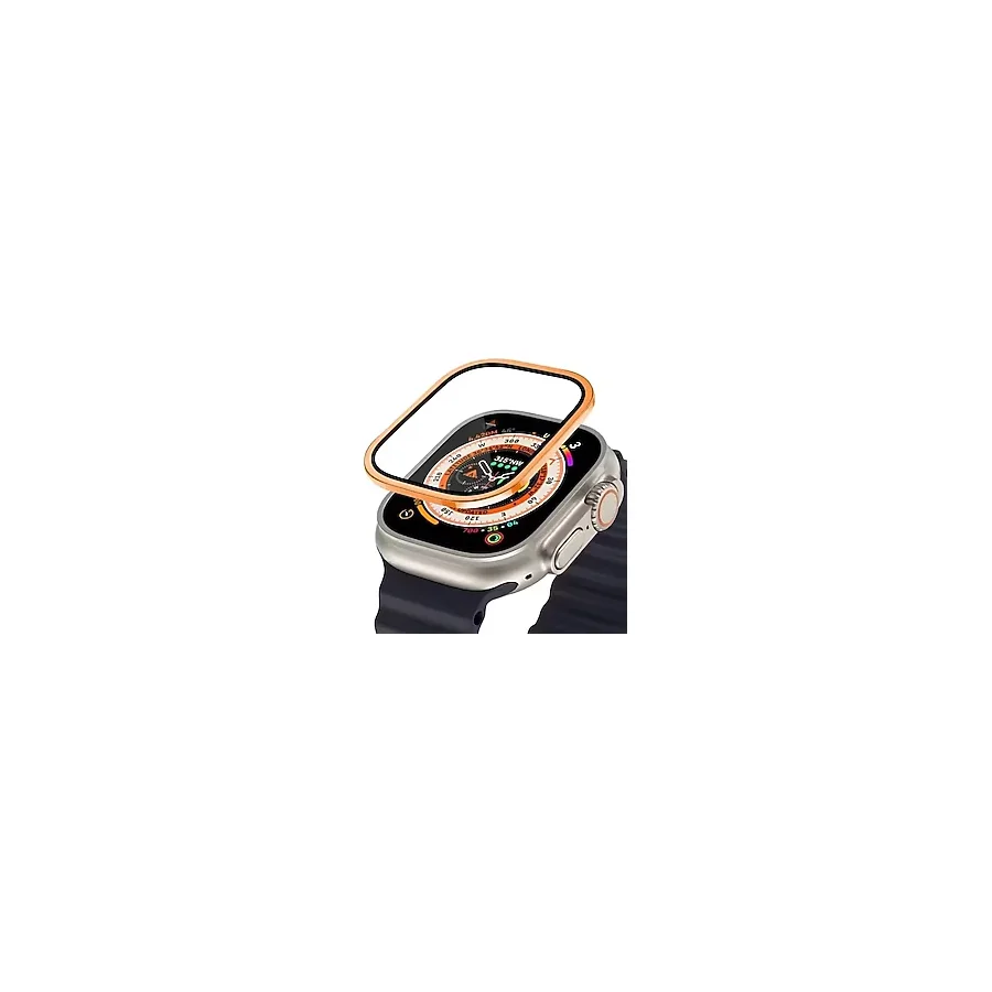 Apple Watch Uyumlu Ekran Koruyucu Turuncu 49Mm Ultra 2-3 Temperli Akıllı Saat Camı Çizilmez Çelik Çerçeveli
