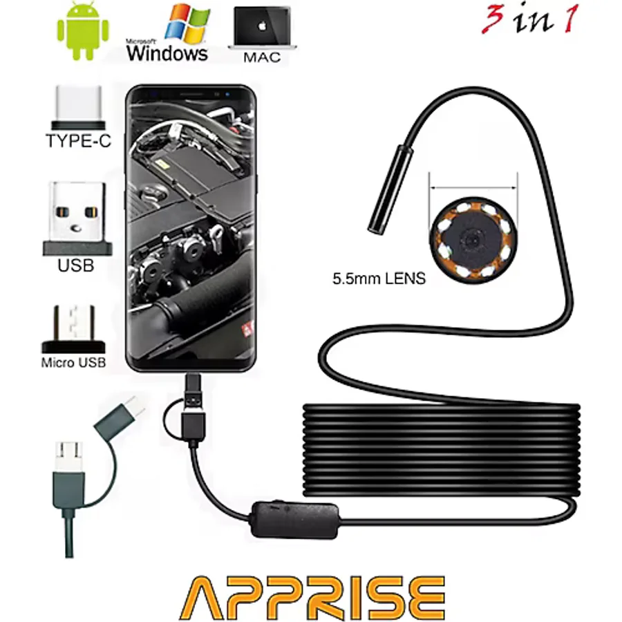 Apprise Endoskop Yılan Kamera 2 Metre 5.5mm (SERT KABLO)