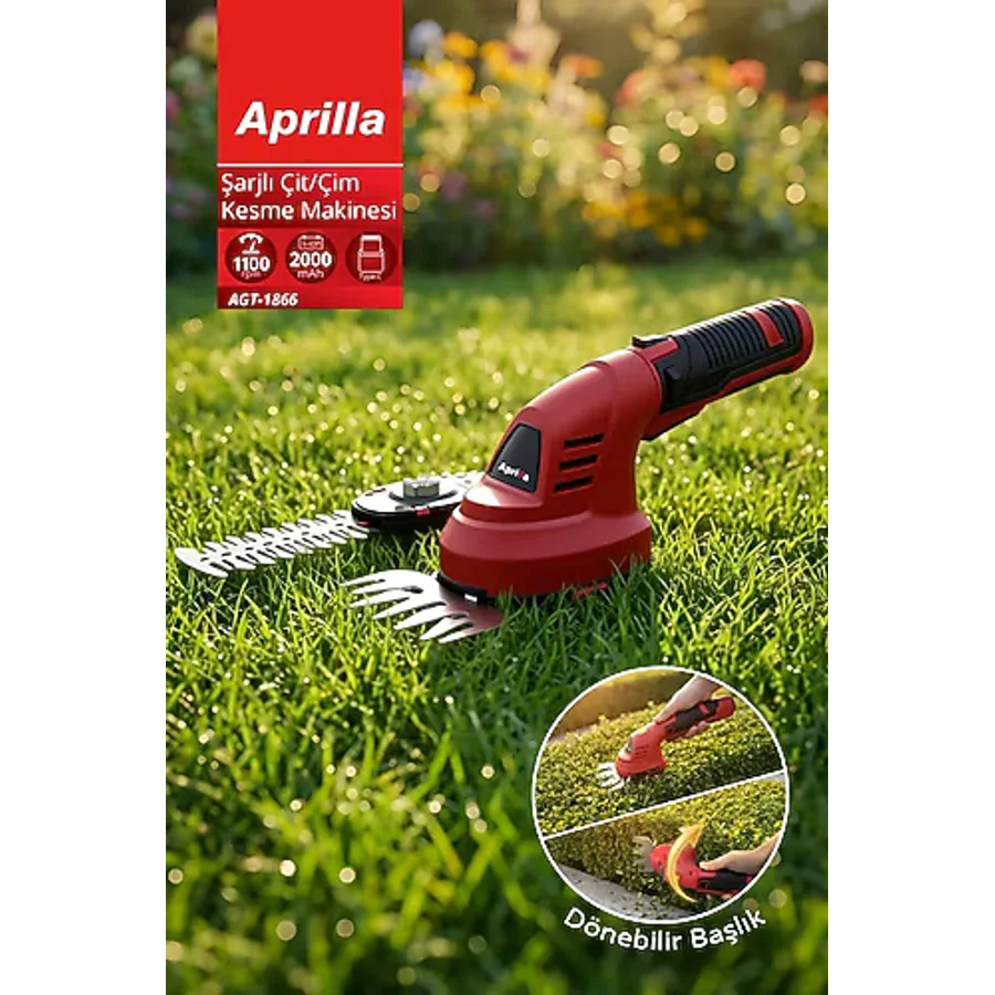 Aprilla AGT-1866 Şarjlı Çit Çim Kesme Makinesi 7.2V 1500 Mah Döner Sap