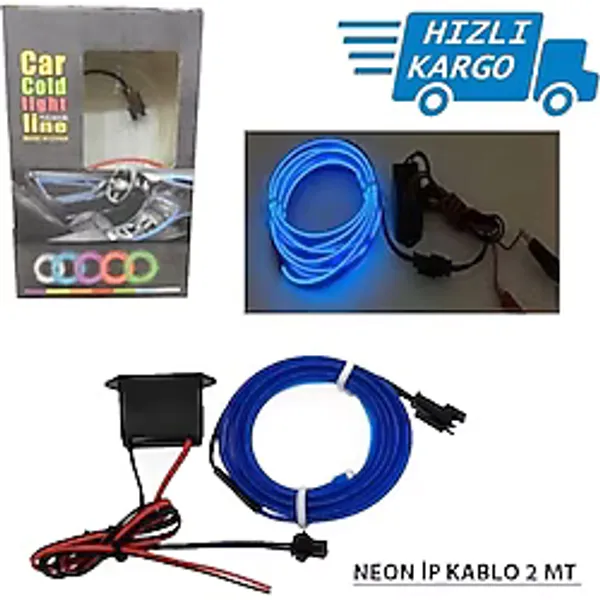 Araba Araç Içi Torpido Ledi Ip Neon Ip Led El Wire 2 Metre Mavi