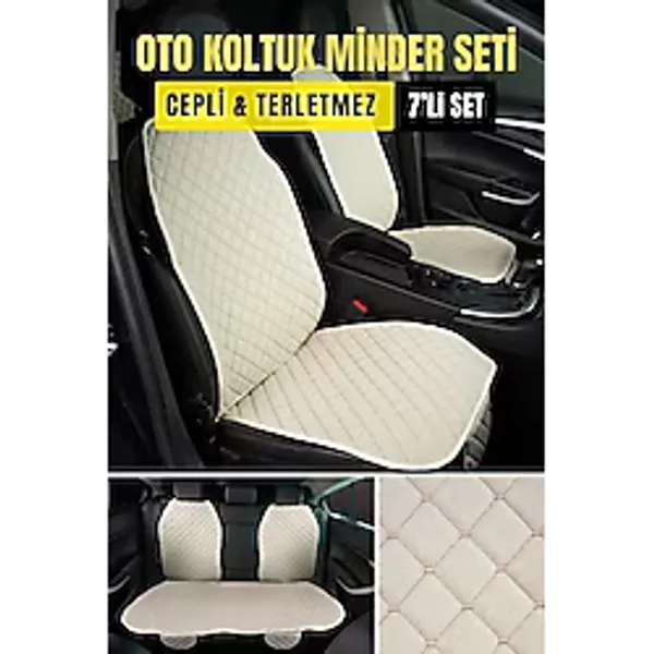 Araba Terletmez Ergonomik Koltuk Minderi (7 Parça) - 5 Koltuk Tam Set (Bej-Bej)
