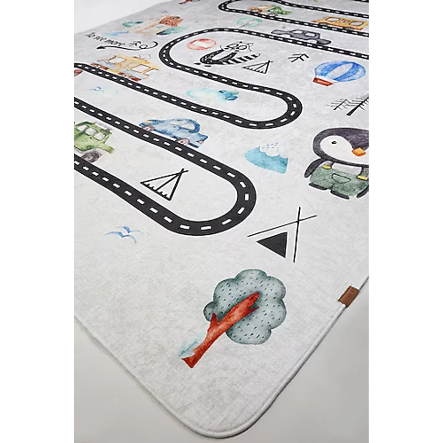 Araba Yolu 120x160 cm Oyun Matı Bebek Ve Çocuk Halısı Gri