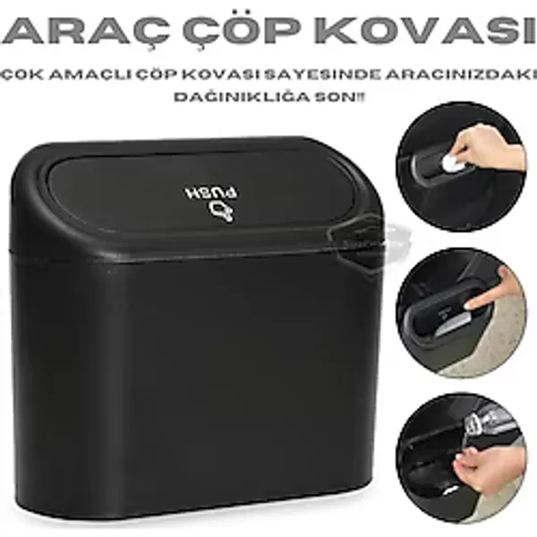 Arac Ici Cop Kovasi Kapakli Portatif Tasinabilir Kulluk Araba Cop Kutusu Oto Organizer Fonksiyonel M - Çok Renkli
