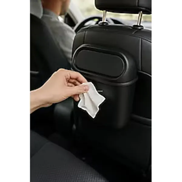 Araç İçi Çöp Kovası, Mini Otomobil Çöp Kutusu, Klipsli ve Kancalı Tasarım, Kol Dayama veya Koltuk Arkasına Takılabilir, Siyah Plastik Araba Çop Kabı, Dökülme Önleyici Kapaklı