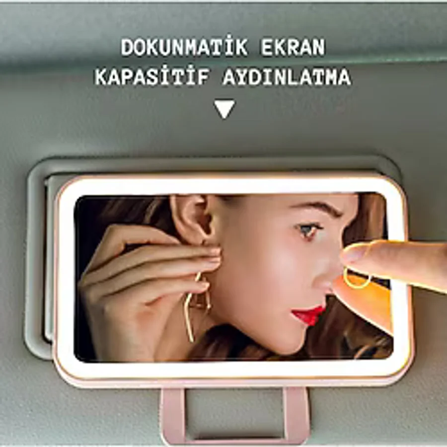 Araç Içi Işıklı Makyaj Aynası 3 Seviye Işık Ayarı Dokunmatik Hd Ayna Güneşlik Masaüstü Işıklı Ayna - Pembe