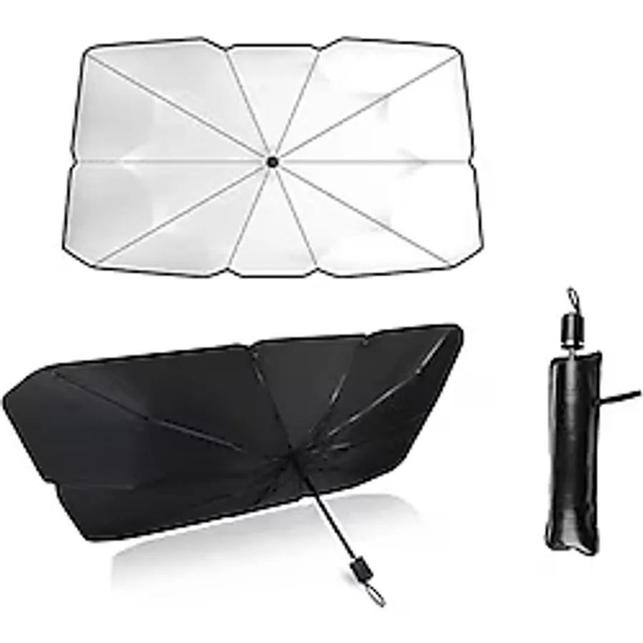 Araç Içi Ön Cam Güneşliği, Katlanabilir Şemsiye Şeklinde Otomobil Ön Cam Güneşliği,%99 Etkin Koruma, Otomobil, Suv, (140 x 79 Cm)