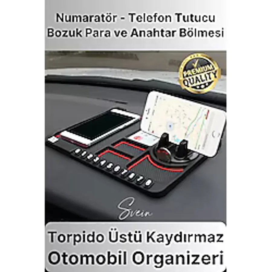 Araç İçi Torpido Kaydırmaz Telefon Tutucu Numaratör Organizer Ped 360 Derece Dönebilen Kaymaz