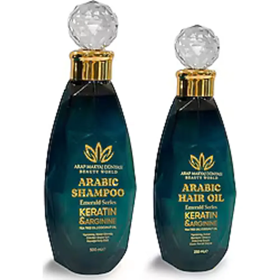 Arap Makyaj Dünyası Arap Yağı ve Şampuan Seti - Saç Uzatma, Onarım ve Nemlendirme İçin Bitkisel Bakım, Dökülme Karşıtı 250 ml + 500 ml