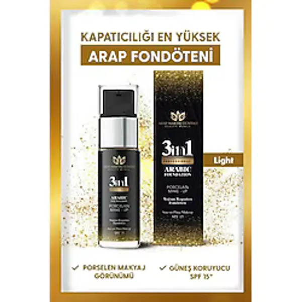 Arap Makyaj Dünyası Yoğun Kapatıcı Fondöten Light SPF 15 Güneş Koruyucu 30 ml Pratik Uygulama
