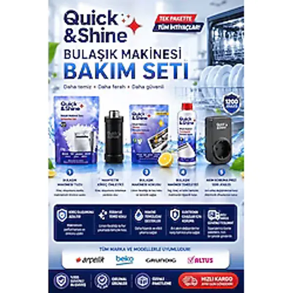 Arçelik Bulaşık Makinesi Bakım Seti Bulaşık Makine Tuzu, Kireç Önleyici, Makine Kokusu, Makine Temizleyici, Akım Koruma Prizi