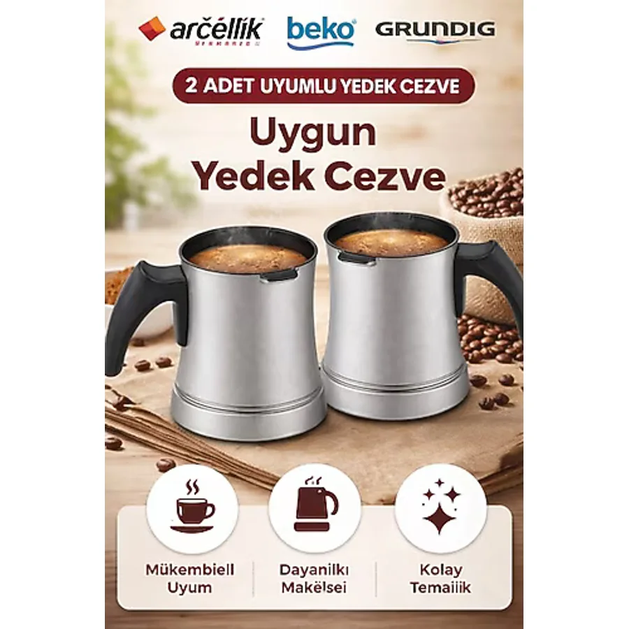 Arçelik K 3190 P Gri Kahve Makınası Orjinal Çezve Seti Çift