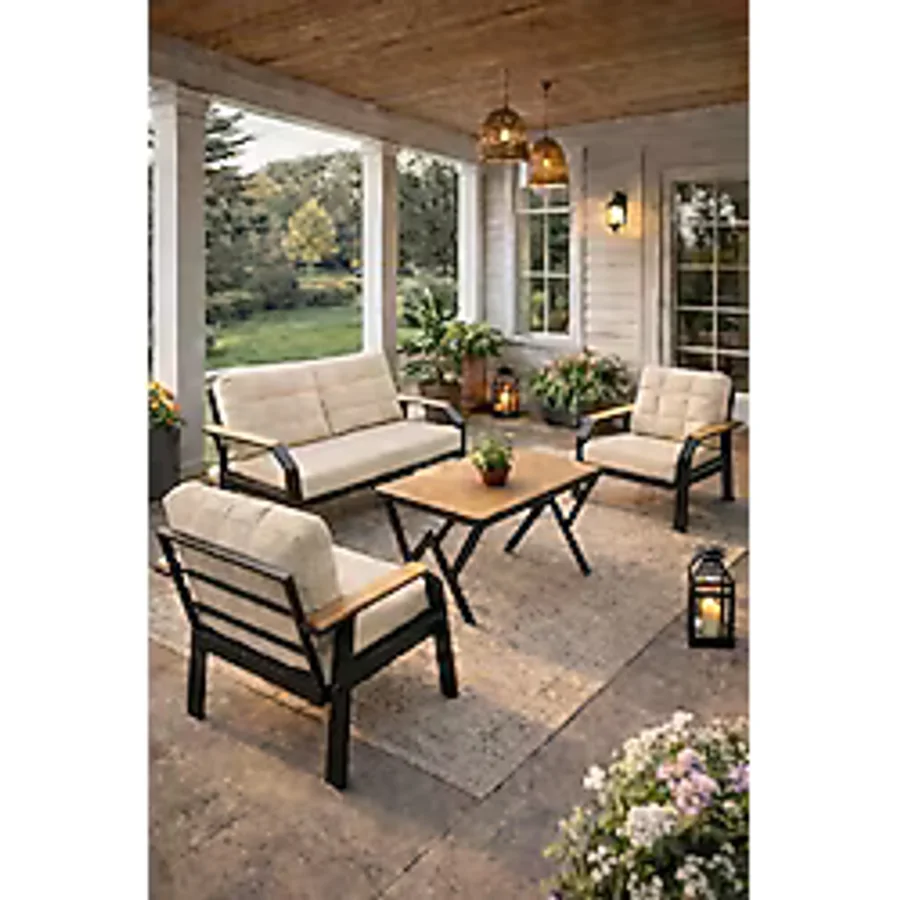 Ard & Garden Kavacık 2+1+1 Masalı Gri Bahçe Oturma Takımı Balkon, Teras, Veranda, Minderli Metal Koltuk Takımı