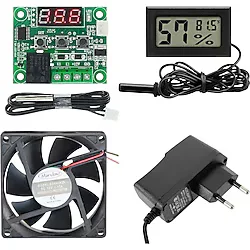 Arduino Kuluçka Makinesi Seti - 4 Parça - W1209 Termostat 12V - Isı Nem Ölçer - 12V Adaptör - 80x80 12V Fan