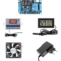 Arduino Kuluçka Makinesi Seti - 5 Parça - W3001 Termostat 220V - Isı Nem Ölçer - 12V Adaptör - 80x80 12V Fan