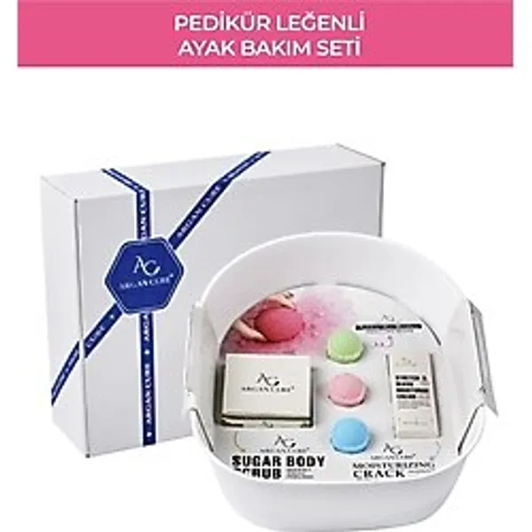 Argan Cure Yenileyen Ayak Bakım Seti ( Pedikür Leğeni-şekerli Peeling-çatlak Kremi-nem Topu ) Beyaz