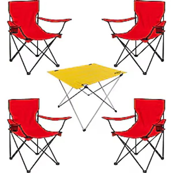 Argeus DY.001 73x54 cm 4 Kişilik Kırmızı Kumaş Kamp Masa Sandalye Takımı