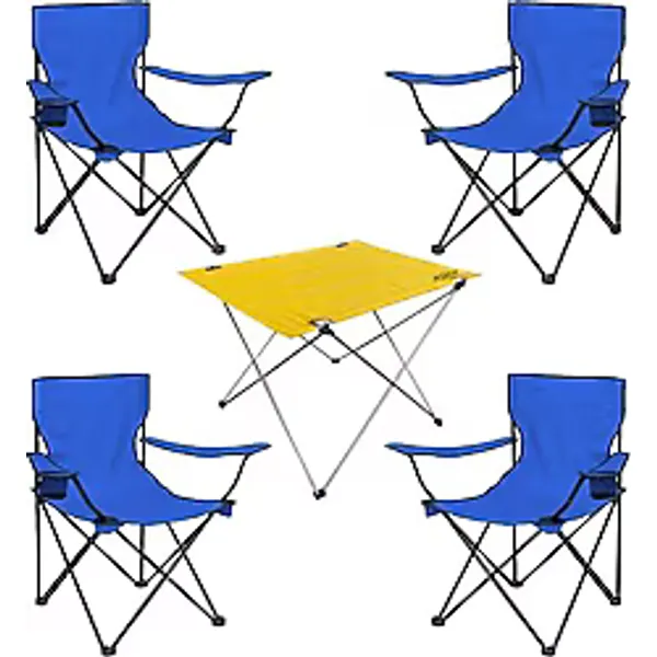 Argeus DY.001 73x54 cm 4 Kişilik Mavi Kumaş Kamp Masa Sandalye Takımı