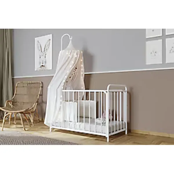 Argimo Bunny Metal Bebek Beşiği Seti 60X120 Beyaz (Beşik + Uyku Seti + Cibinlik + Yatak Dahil)