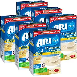 Arı Mama 12 Vitaminli 6 Mineralli 7 Tahıllı Gece Sütlü Pirinç Unu Kaşık Maması 500 gr 6 Adet