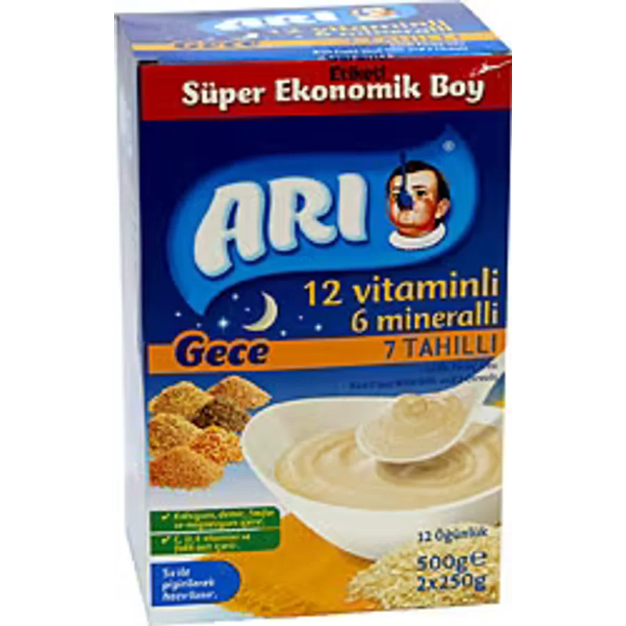Arı Mama 12 Vitaminli 6 Mineralli 7 Tahıllı Gece Sütlü Pirinç Unu Kaşık Maması 500 gr