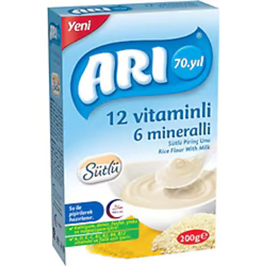 Arı Mama 12 Vitaminli 6 Mineralli Sütlü Pirinç Unu Kaşık Maması 200 gr 12 Adet