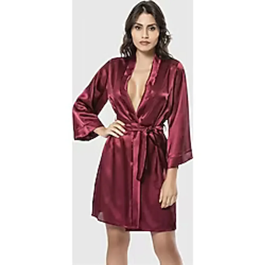 Aria's Closet Bordo Kısa Saten Sabahlık