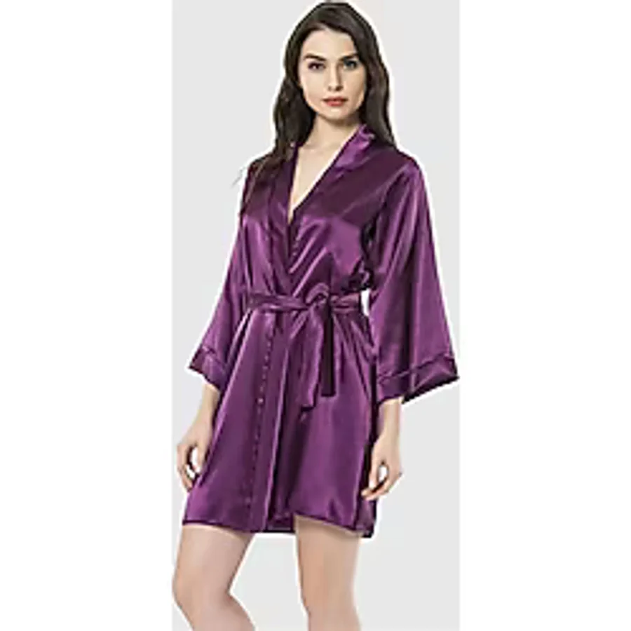 Aria's Closet Mor Kısa Saten Sabahlık