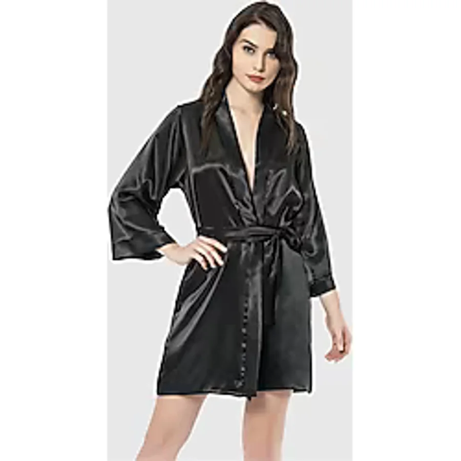 Aria's Closet Siyah Kısa Saten Sabahlık