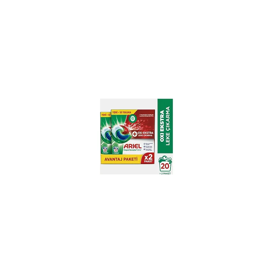 Ariel Hepsi1arada Pods Oxi Extra Leke Çıkarma Kapsül Çamaşır Deterjanı Beyazlar Ve Renkliler 10 Yıkama X2 20 Kapsül