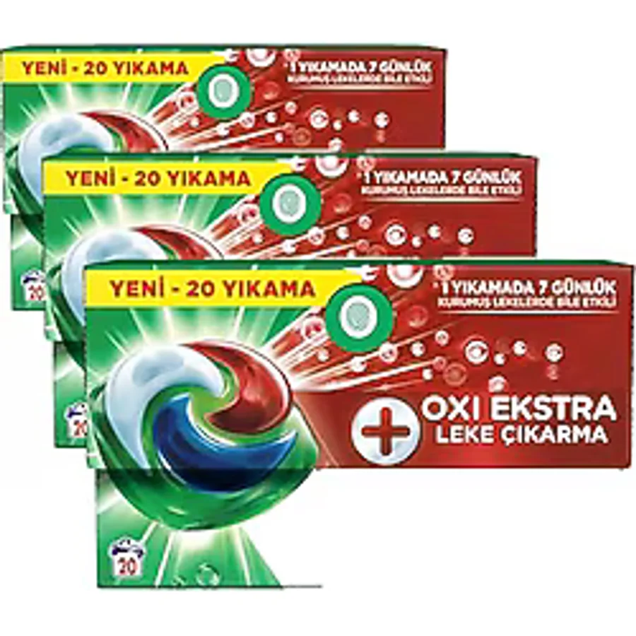 Ariel Hepsi1Arada PODS Oxi Extra Leke Çıkarma Kapsül Çamaşır Deterjanı Beyazlar ve Renkliler 20 Yıkama (3 paketi)