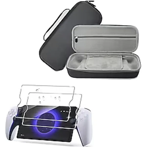 AriKroii Carrying Case for Playstation Portal [3 in1] Portable Travel Carry Handbag Protective Hard Shell Full Protective Case 9H Hardness Tempered Glass Screen Protector 2 Pcs for PlayStation Portal