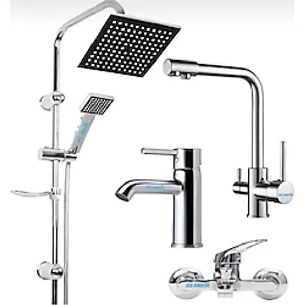 Arıtmalı 3 Yollu Mutfak Sabit Lavabo Mix Banyo Robot Duş Seti 4'lü Musluk Batarya Seti