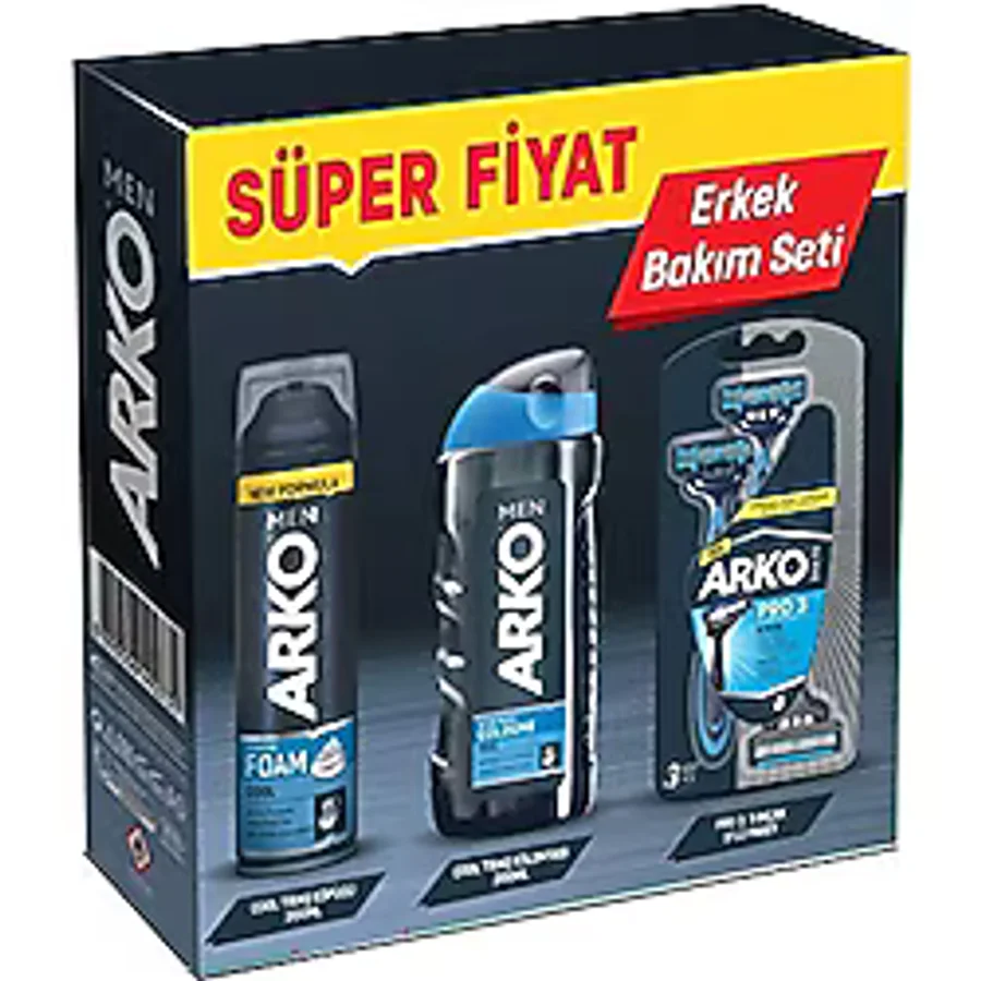 Arko Men Cool Tıraş Köpüğü + Tıraş Kolonyası + Tıraş Bıçağı Erkek Bakım Seti