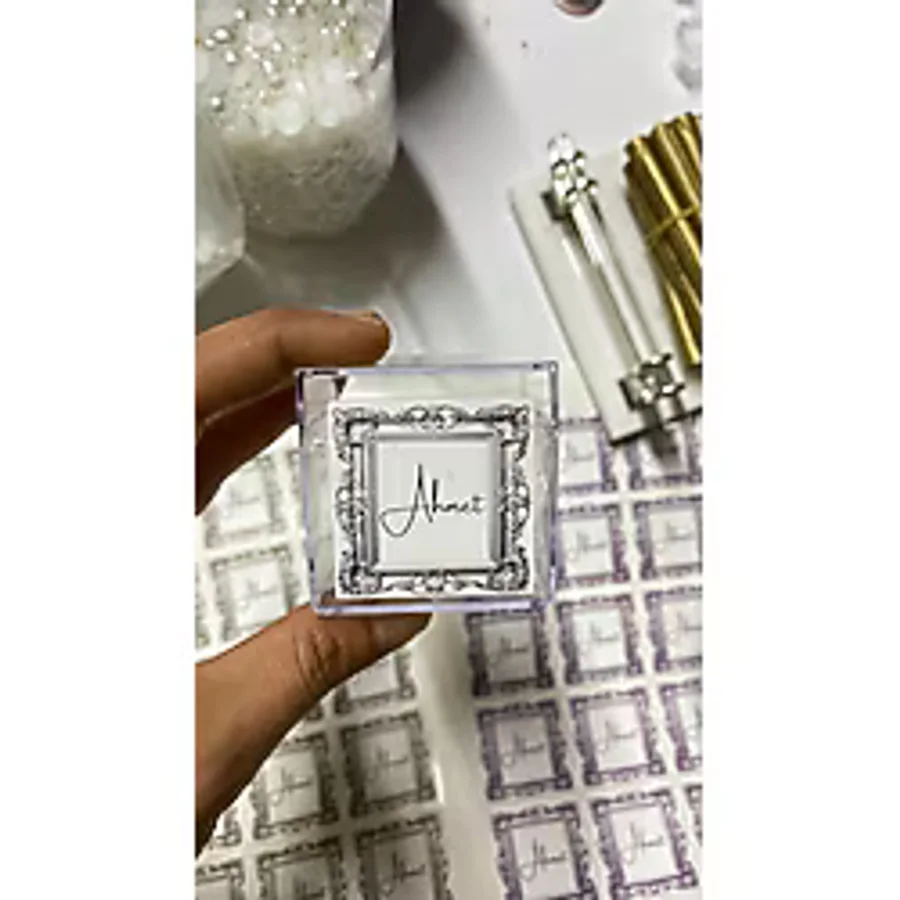 ARLetikettasarım Çikolata ve Mum Kutu Etiketi 3,5x3,5 cm 70 Adet Söz, Kına, Nişan Düğün - ARLetikettasarım