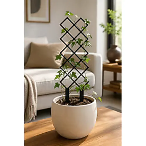 ArliaDesign Kare Desenli Saksı Bitki Destek Çubuğu 10 x 40 cm Siyah MDF Sarmaşık Desteği Tekli