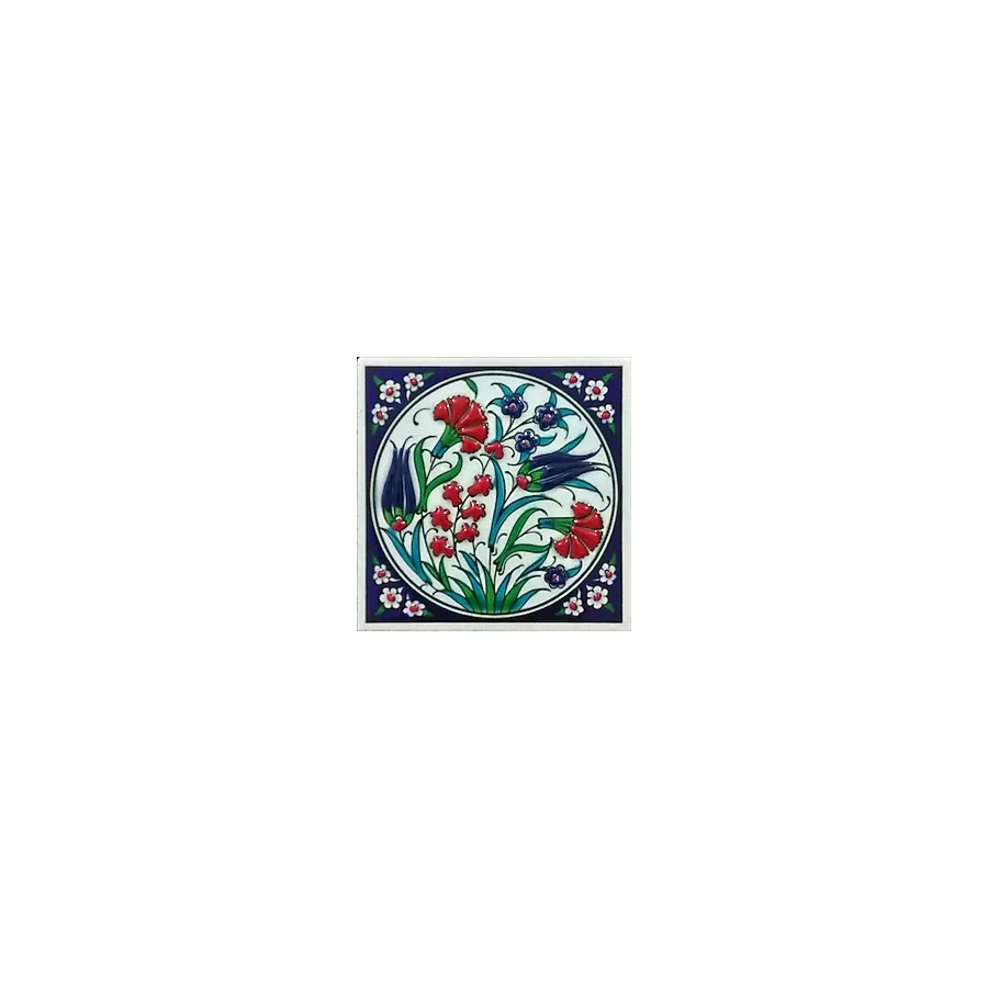 Armada Çini 10x10 Cm ED 101 Lale Karanfil İznik El dekoru Çini Pano