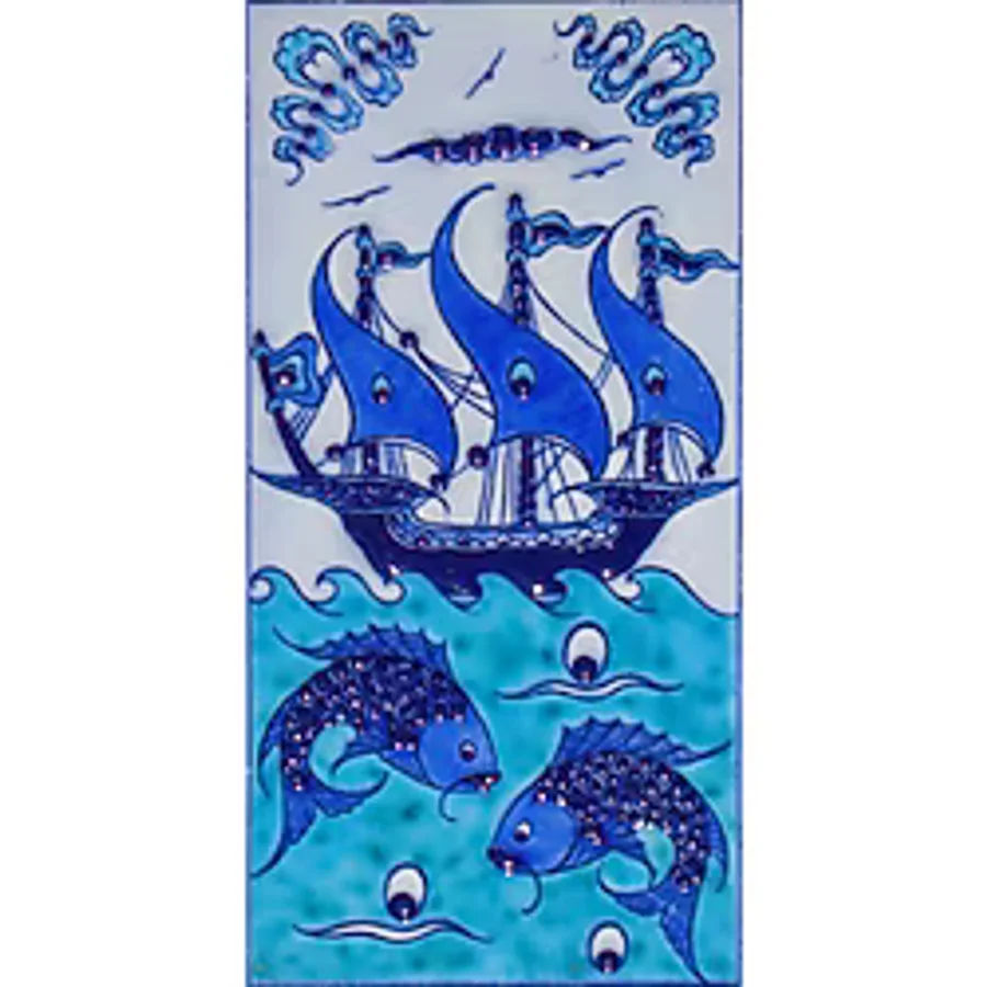 Armada Çini 10x20 Cm ED 214 Mavi İznik Kalyon El dekoru Çini Karo