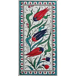 Armada Çini 10x20 Cm ED 215 Turkuaz Üç lale El dekoru Çini Karo