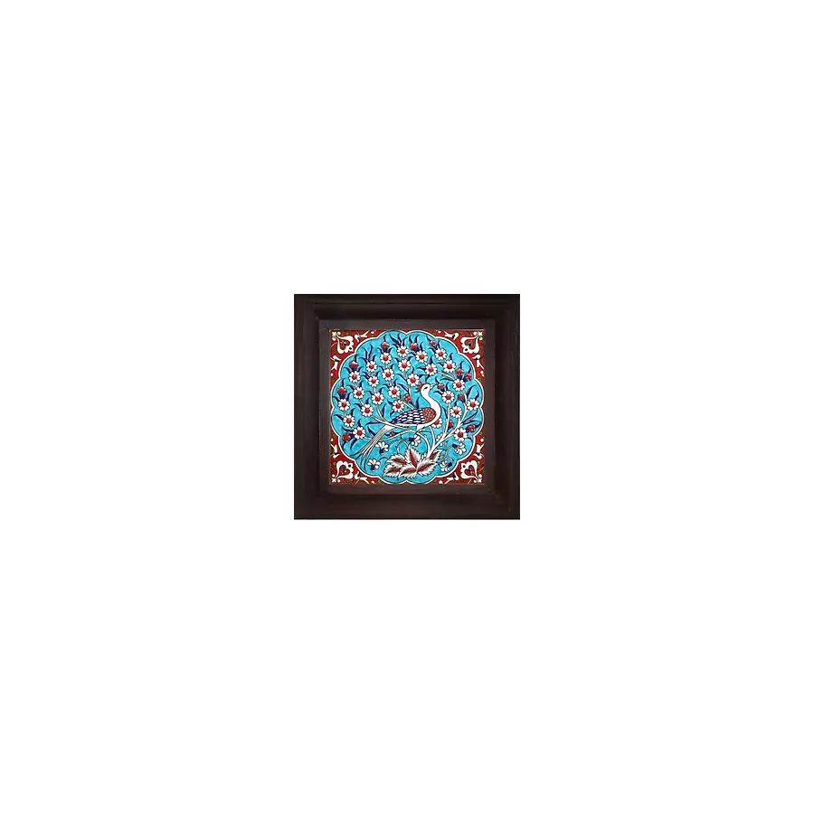 Armada Çini 20x20 Cm ED 301 Turkuaz Tavus Kuşu Kütahya Çini Pano