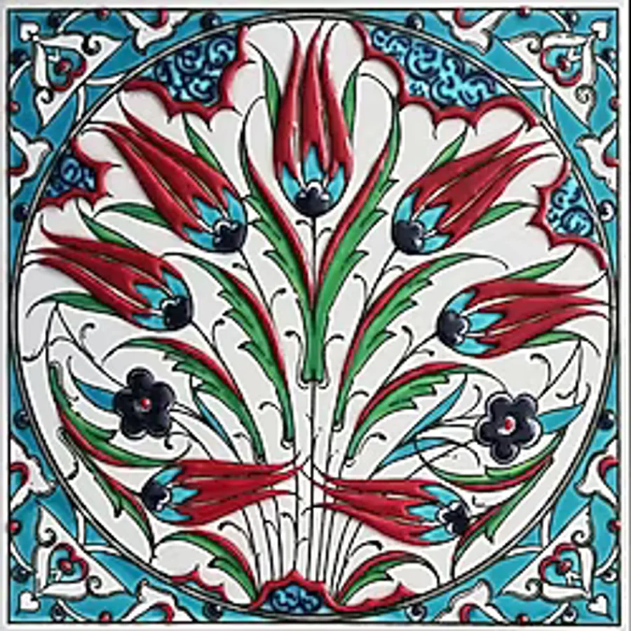 Armada Çini 20x20 Cm ED 323 Turkuaz Rumi Lalezar Eldekoru Çini karo