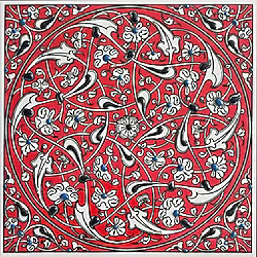 Armada Çini 20x20 Cm ED 325 Kırmızı İznik Rumili Desen Eldekoru Çini Karo