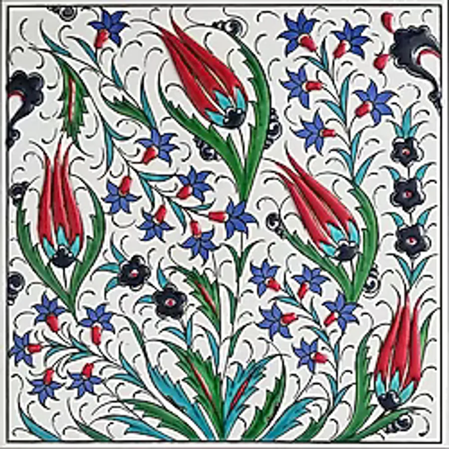 Armada Çini 20x20 Cm ED 326 Kütahya Desenli İznik Lalezar Eldekoru Çini karo